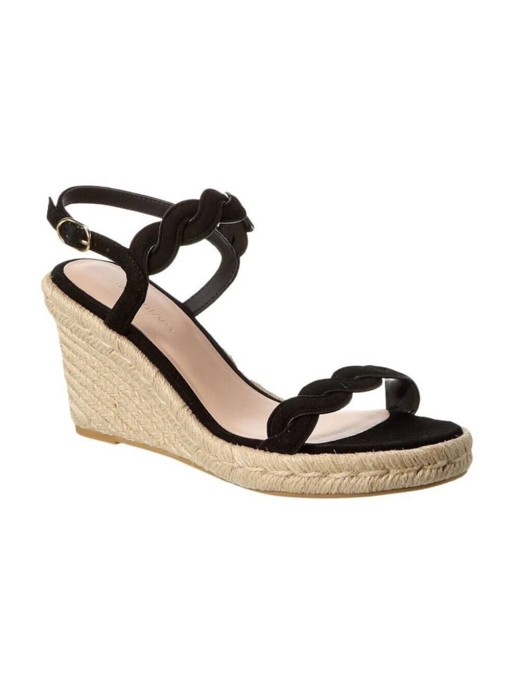 Stuart Weitzman Espadrille Wedge Sandal Twist Suede Straps Black Size 11